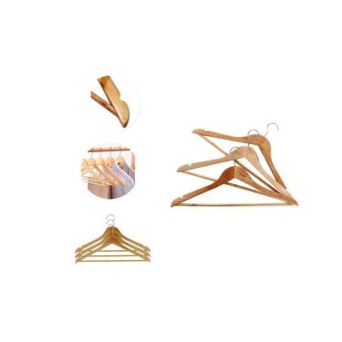 Imagem de Kit 3 Cabide De Madeira Roupa Adulto Gancho Cromado Elegante