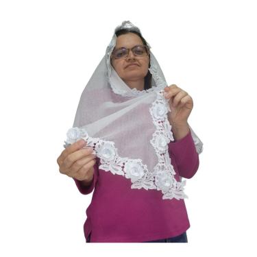 Imagem de Véu CCB Luxo Rosas Renda 3D Redondo ou Retangular Adulto