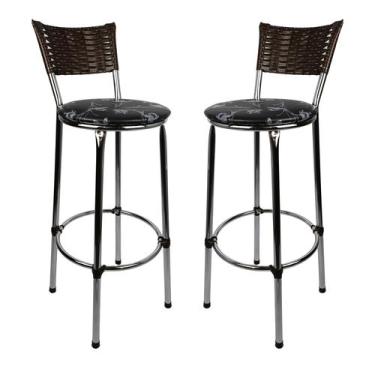 Imagem de KIT 2 Banquetas Alta Cromada Junco ARGILA Cozinha Balcão Bancada - ESP