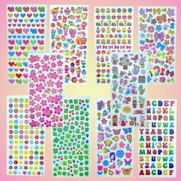 Imagem de Kit 6 Cartela de Adesivos 3D Relevo Infantil Diversos Temas Decorado P