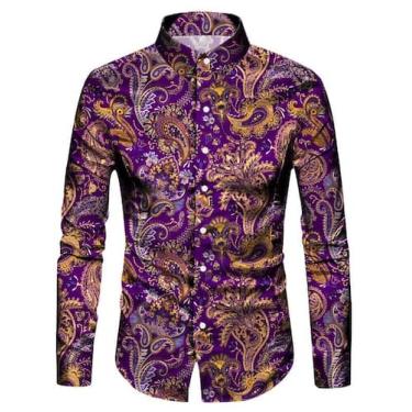 Imagem de Camisa QZH.DUAO SC 117 Silk Like Satin Paisley para homens