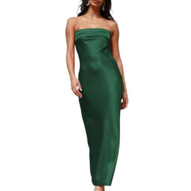 Imagem de Vestido maxi Realtix, seda acetinada, sem encosto, camiseta tubular fe