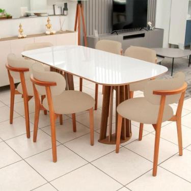 Imagem de Mesa de Jantar 1,80m Retangular com Tampo de Vidro e 6 Cadeiras em Mad