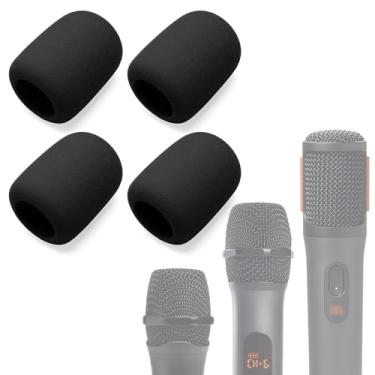 Imagem de Voarmaks Capa de espuma compatível com microfones JBL PartyBox sem fio, sistema de dois microfones sem fio, PartyBox Mic 100 Wird Microphone Sponge Windscreen Pop Filter 4 unidades, preto