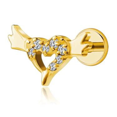 Imagem de FLORA PIERCING LABRET TITÂNIO PVD CORAÇÃO COM ASAS ZIRCÔNIA CRAVEJADA PIERCING ORELHA TRAGUS HELIX CONCH MODA FEMININA 1.2X8 (DOURADO)