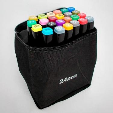 Imagem de Kit Canetinha 24 Unidades Pintura Desenho Escolar Arco-Íris