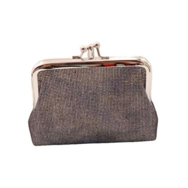 Imagem de Bolsa carteira feminina clipe de boca de ferro fofo floral organizador de moedas para troca de dinheiro feminino (cinza), Cinza, Clássico