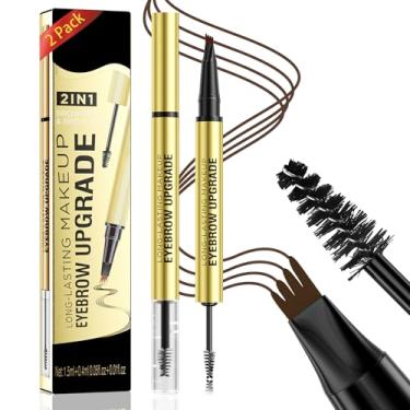 Imagem de Caneta de sobrancelha Microblading – Caneta de sobrancelha impermeável de ponta dupla 2 em 1 com ponta de garfo e pincel preciso para criar sobrancelhas definidas de aparência natural que duram o dia