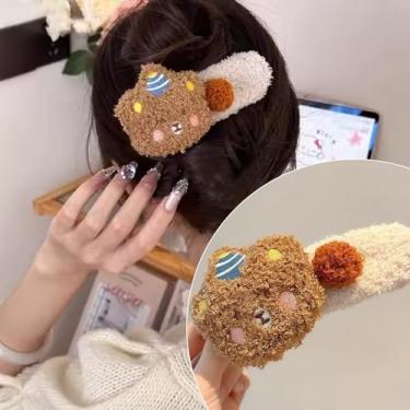 Imagem de Grampo de bico de pato de urso de pelúcia super doce - garra de cabelo grande para pentear cabelos grossos