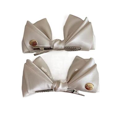 Imagem de Grampo de cabelo estilo coreano delicado doce simples acessórios de cabelo clipe lateral de cetim presilhas de cabelo para mulheres (bege)