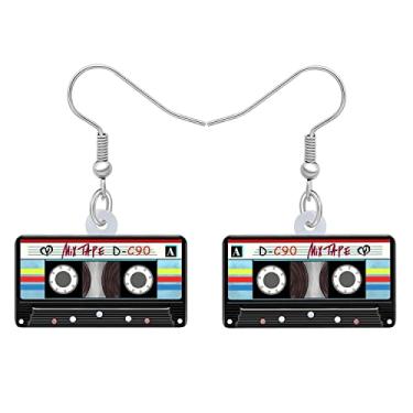Imagem de Brincos de fita cassete de acrílico nostálgicos dos anos 80 e 90 pendentes, joias de áudio clássicas para mulheres, pingentes de presentes, Medium, Acrílico, Sem pedra preciosa