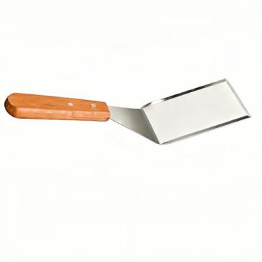 Imagem de Hiiooweiyi Brownie pequeno, espátula de biscoito, espátula de aço inoxidável com madeira, flipper de aço inoxidável com bordas chanfradas para sobremesas, corte de sobremesas, espátula de cozinha