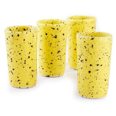 Imagem de MEXTEQUIL Conjunto de copos de tiro de cerâmica artesanal artesanal - atiradores modernos de tequila e mezcal - Presente exclusivo rústico de bar doméstico (gota de limão)