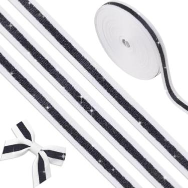 Imagem de YKW Fita de glitter branca preta 9,5 cm x 10 metros, faixa brilhante de gorgorão sem queda, acessórios de cabelo com laços de torcida, suprimentos para mamãe de baile, decoração de festa de espírito