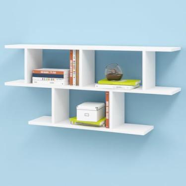 Imagem de Prateleira Flutuante Decorativa de Parede 60x90x18cm MDF branco Organizador para Livros e Objetos