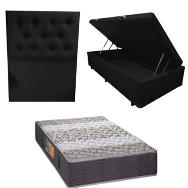 Imagem de Cama Box Baú Blindada com Colchão de Espuma Orthopedic + Cabeceira Botonê - Solteiro 88x188 (SUEDE PRETO)