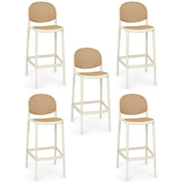 Imagem de Kit 5 Banqueta Alta Com Encosto Roma Em Polipropileno Cozinha/bancada - Nude