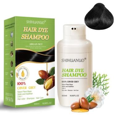 Imagem de Shampoo de tintura de cabelo SHIHUANUO Black 3 em 1 com cobertura cinz