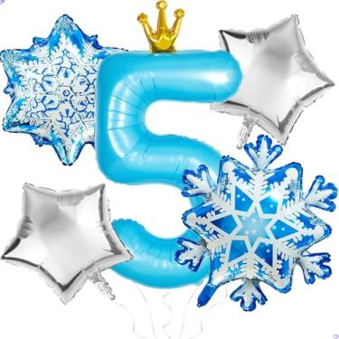 Imagem de Frozen 5th Birthday Party Decorations Balloon, 40" Elsa 5 Balloon with Crown SnowFlake Foil Mylar Balloons for Princess Anna Elsa Frozen Theme Birthday Supplies, Birthday Decorations, Party Favors