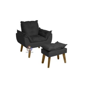 Imagem de Poltrona/Cadeira Decorativa E Puff Opala Glamour Preto Com Pés Quadrad