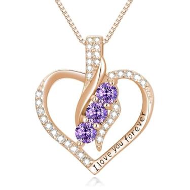 Imagem de Colar feminino com pedra de nascimento de coração rosa - prata esterlina S925 sólida com símbolo infinito banhado a ouro rosa do amor dos namorados, dia das mães, aniversário, presente de aniversário