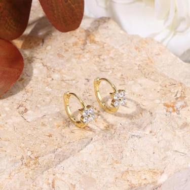 Imagem de 1 par de brincos de argola de prata banhados a ouro 16 K para mulheres delicados brincos redondos de zircônia cúbica de borboleta, standard, Latão, Sem pedra preciosa