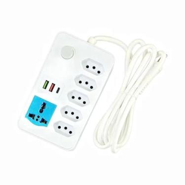 Imagem de Kit 3 Extensão Elétrica 4/6 Tomadas Linha Bivolt Porta USB Type C Tomada Universal Extensão 2 Metros (2,6 Tomadas Com USB)