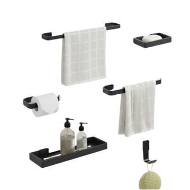 Imagem de Kit para Banheiro Completo - Porta Toalha, Saboneteira e Gancho - Branco (Preto)