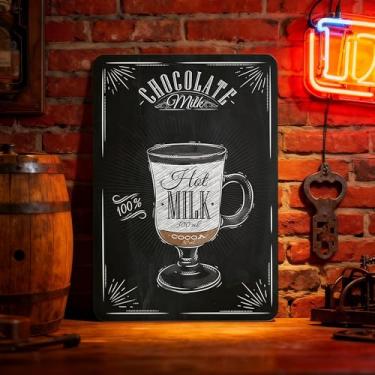 Imagem de 1 placa vintage de lata para bebida - Arte de parede de metal retrô chocolate leite e café para decoração de bar café, placa de bar de cerveja enferrujada e limonada, cinza