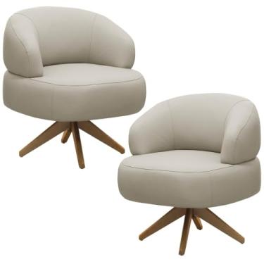 Imagem de Kit 02 Poltronas Decorativas Giratória Orgânica Sala Living Zadok L06 Couro Cinza Claro - Lyam Decor