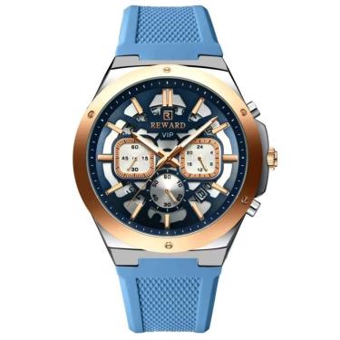Imagem de Relogio Masculino Quartzo Multifuncional Casual Pulseira De Silicone Impermeavel Azul Claro