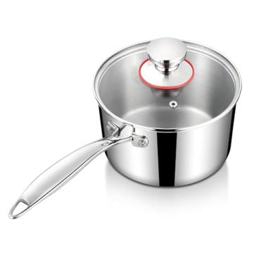 Imagem de Homikit Panela de 3 litros com tampa, panela de aço inoxidável de três camadas, panela de indução com alça ergonômica, panela pequena para cozinhar, aquecer leite, ferver ovos, pode ser lavada na