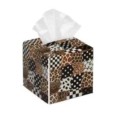 Imagem de Capa para caixa de lenços – Porta-guardanapos quadrados decorativos – Linda estampa de pele de animal PU organizador de cubo facial para banheiro, quarto, mesas de cabeceira, bancada, sala de estar