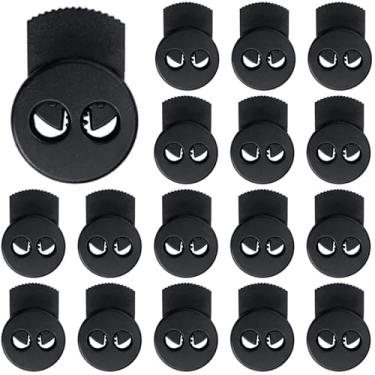 Imagem de Pacote com 100 interruptores de trava de cordão preto, fixadores de mola de furo duplo, rolhas de plástico ajustáveis para cordões, roupas, mochila, cadarços, furo de 0,6 cm