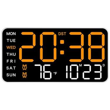 Imagem de Relógio de parede digital com design sem moldura, visor LED grande, alarme duplo, memória de bateria, painel preto para decoração de sala de estar