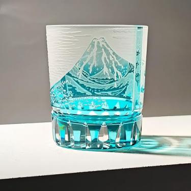 Imagem de suigetsu Conjunto de copos de uísque de luxo cristal, design Mount Fuji, copos de vidro cortados à mão estilo japonês (turquesa)