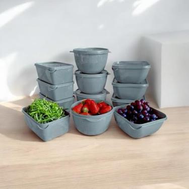 Imagem de Marmita portatil Kit 12 Potes cozinha Plásticos Formatos Variados para marmita variados organizadores de alimento(Azul petróleo)