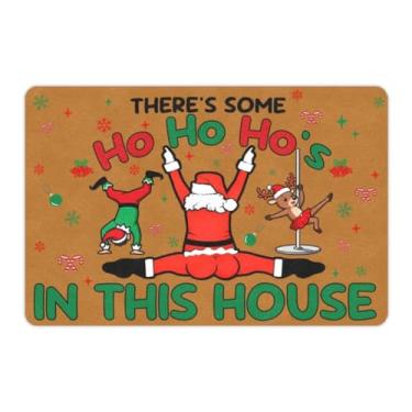 Imagem de ADDARTS Tapete de porta de Natal engraçado, entrada interna antiderrapante, tapete de porta da frente, tapete de boas-vindas de Papai Noel, alce feio, entrada interna, capachos de Ho Ho Ho 40 x 61 cm