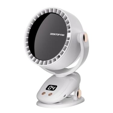 Imagem de HINEIBER Ventilador de clipe recarregável, ventilador portátil operado por bateria com inclinação ajustável, display digital, pequeno ventilador de mesa pessoal silencioso para acampamento de
