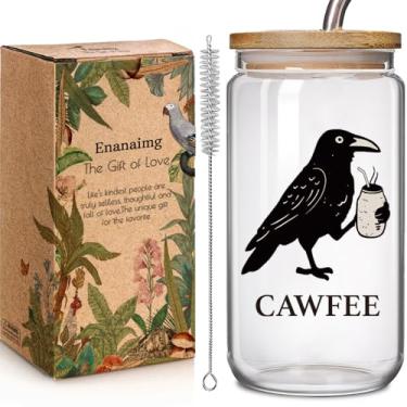 Imagem de Enanaimg Copo de vidro engraçado corvo corvo atitude 473 ml presentes sarcásticos para meninas mulheres - FcawF, outono Halloween gótico Cawfee lata copo com tampa e canudo presentes para mulheres