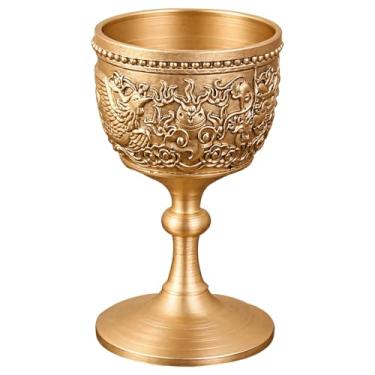 Imagem de Taça de latão vintage com motivo Dragon Phoenix, 17 cm de altura, perfeita para entusiastas de vinho, ornamentada e ideal para ocasiões especiais