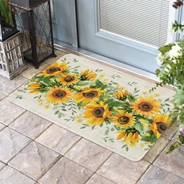 Imagem de Tapete de porta frontal de verão com girassol para casa de fazenda, entrada externa, antiderrapante, absorvente, capacho para ambientes internos e externos para varanda, decoração de casa, 41 x 61 cm