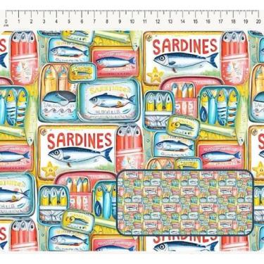 Imagem de Tecido Tricoline Digital Latas de sardinhas sobrepostas 50 x 150 cm - 