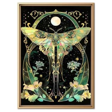 Imagem de Moody Moth Arte de parede borboleta escura decoração de parede gótica mariposa inseto flor lua academia imagem em tela vintage natureza estética pôster impressão de pintura noturna temperamental para