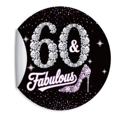 Imagem de ZEIKAEYR 80 peças de adesivos de aniversário de 60 anos para mulheres - 60 & Fabulous - Adesivos adesivos redondos de 3,8 cm - Artigos de festa de aniversário de 60 anos - Ótimo para decorações de