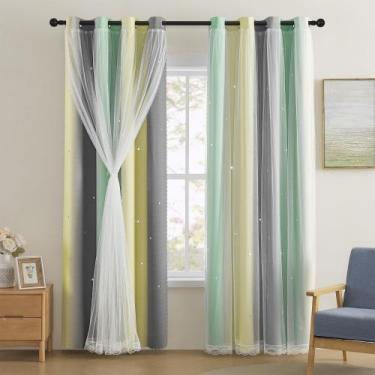 Imagem de Cortinas XiDi Yellow Blackout com arco-íris e unicórnio 86x213cm
