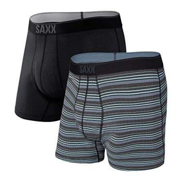 Imagem de SAXX Underwear Co. Cueca boxer masculina Quest de malha de secagem rápida com suporte embutido, moda, Sunrise Stripe/Preto II, M