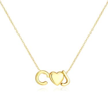 Imagem de adoyi Colares com inicial para mulheres, banhado a ouro 14 quilates, com letras de bolhas, colar delicado coração A-Z, colar com pingente de inicial, presentes de aniversário para mulheres, joias, 14