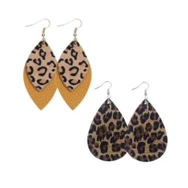 Imagem de Brincos femininos pendentes com estampa de leopardo leve de couro PU gota d'água punk joias legais, Couro sintético, Sem pedra preciosa