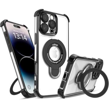 Imagem de Likuofiw Capa magnética para iPhone 15 Pro Max com proteção total da lente da câmera (compatível com MagSafe), à prova de choque, fina, galvanizada, amortecedor, transparente, suporte invisível
